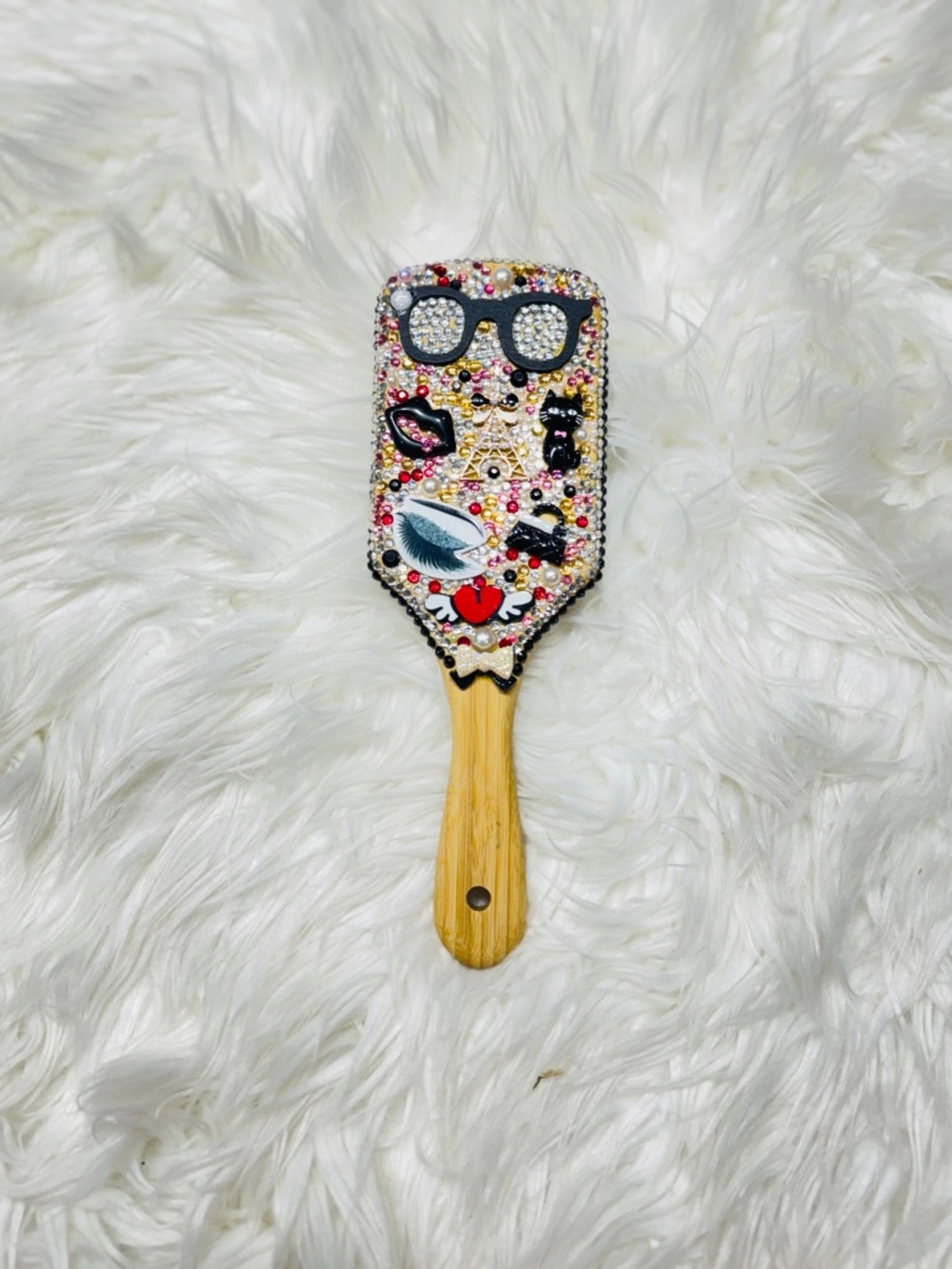 Embellished Paddle Hair Brush with Fun Icon Accents